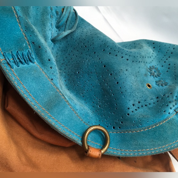 Lucky Brand Laser Cut Perforated Suede Tassel Hippie Hobo Shoulder Handbag - Picture 7 of 8